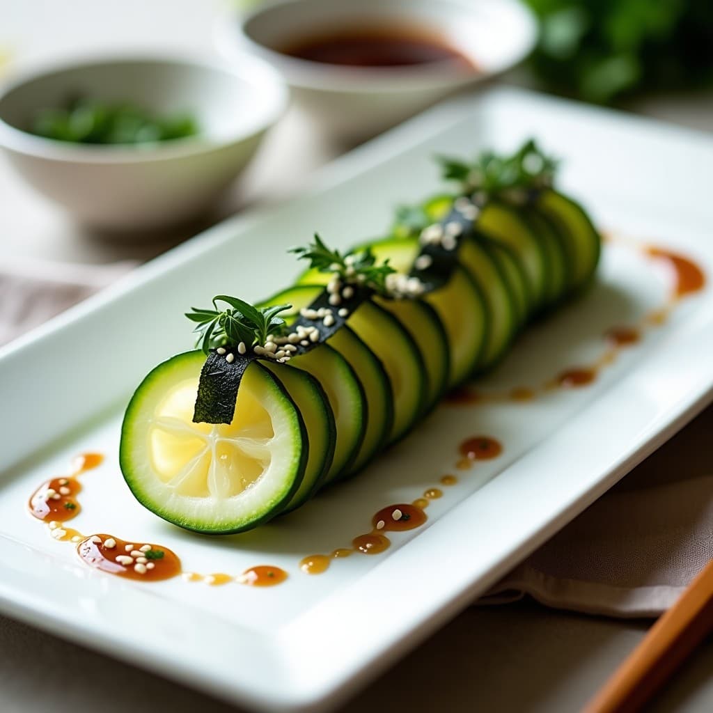 Sashimi de Calabacín Marinado y Algas Nori: Receta Vegana Japonesa Sin Cocción