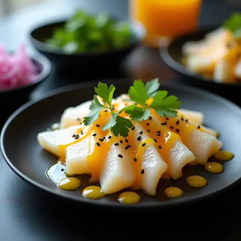 Sashimi de Corvina con Salsa de Maracuyá y Jalapeño: Receta Peruano-Japonesa Fusion y Baja en Calorías