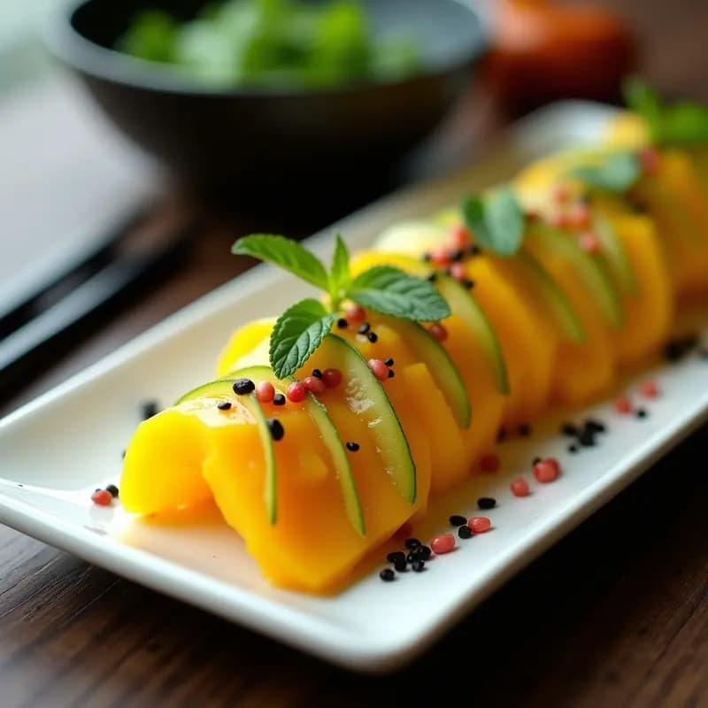 Sashimi de Mango y Pepino: Entrante Japonés Vegano con Vinagreta de Jengibre
