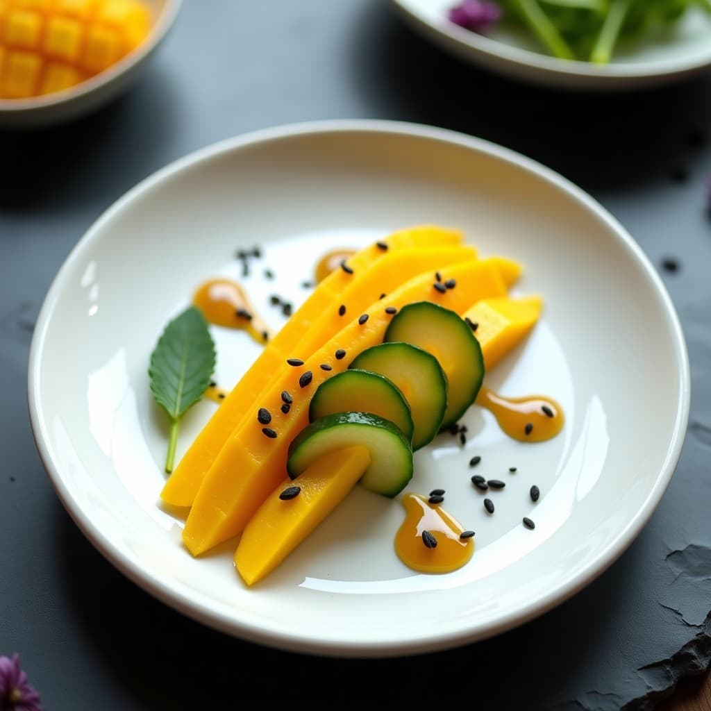 Sashimi de Mango y Pepino con Vinagreta de Yuzu: Receta Japonesa Vegana Crudivegana