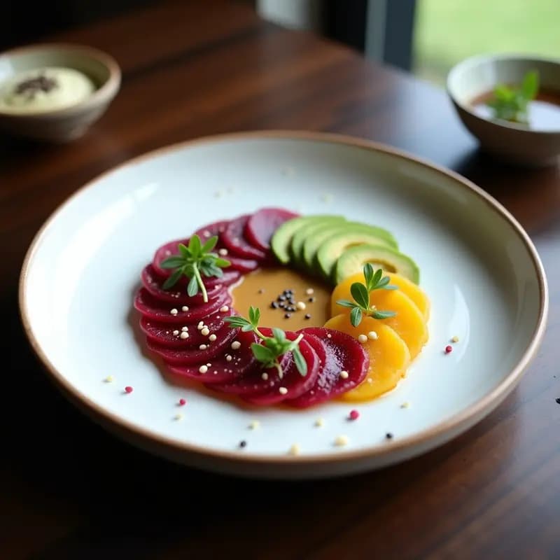 Sashimi de Remolacha y Carpaccio de Aguacate: Entrante Vegano con Vinagreta de Sésamo