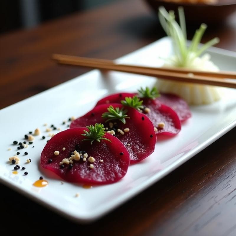 Sashimi de Remolacha Marinada con Jengibre y Rábano Daikon: Receta Vegana Crudivegana