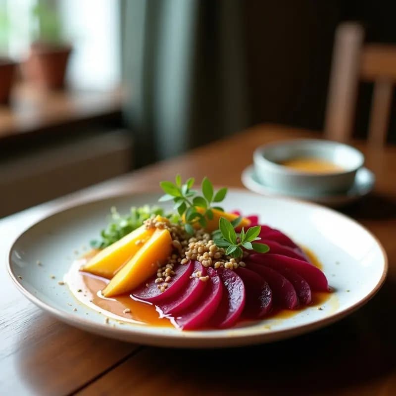 Sashimi de Remolacha Marina y Mango: Receta Vegana con Toque Japonés y Vinagreta de Sésamo