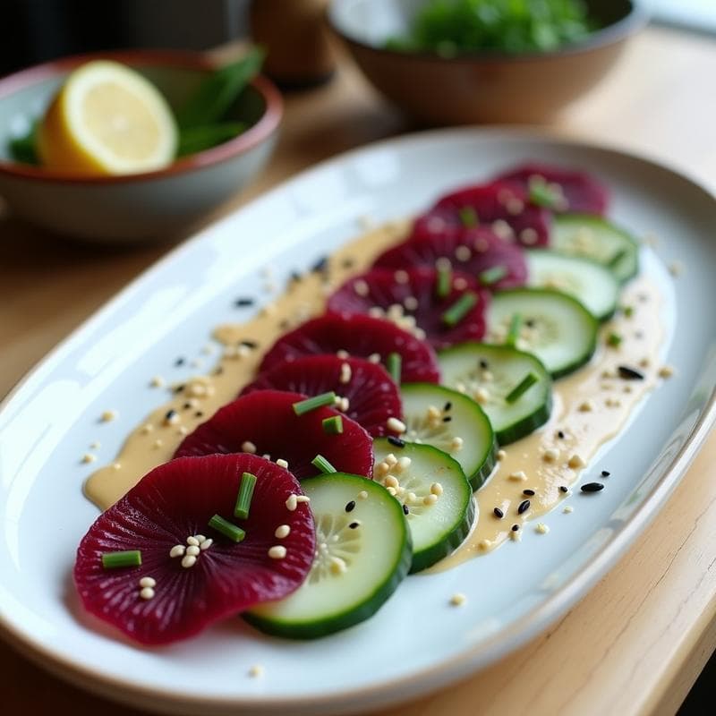 Sashimi de Remolacha y Pepino con Aliño de Sésamo: Entrante Vegano Crudivegano