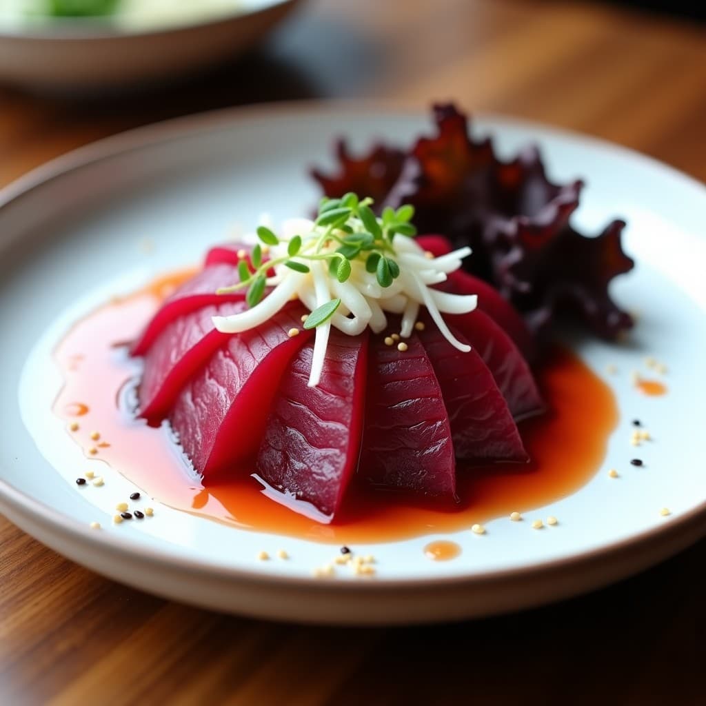 Sashimi de Remolacha Marinada en Salsa Ponzu: Aperitivo Japonés Vegano y Crudo