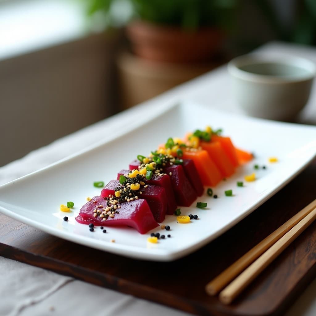 Sashimi de Remolacha y Zanahoria Marinada en Jengibre y Sake: Receta Vegana Japonesa