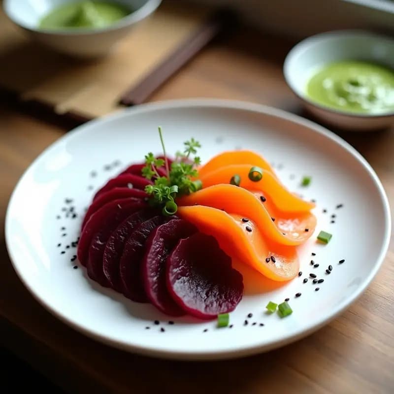Sashimi de Remolacha y Zanahoria con Salsa Wasabi Vegana: Receta Japonesa Crudivegana
