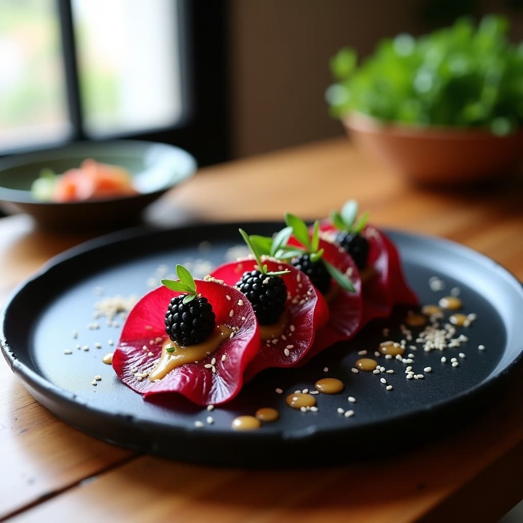Sashimi de Remolacha y Zarzamora: Entrante Vegano con Toque Japón-Perú