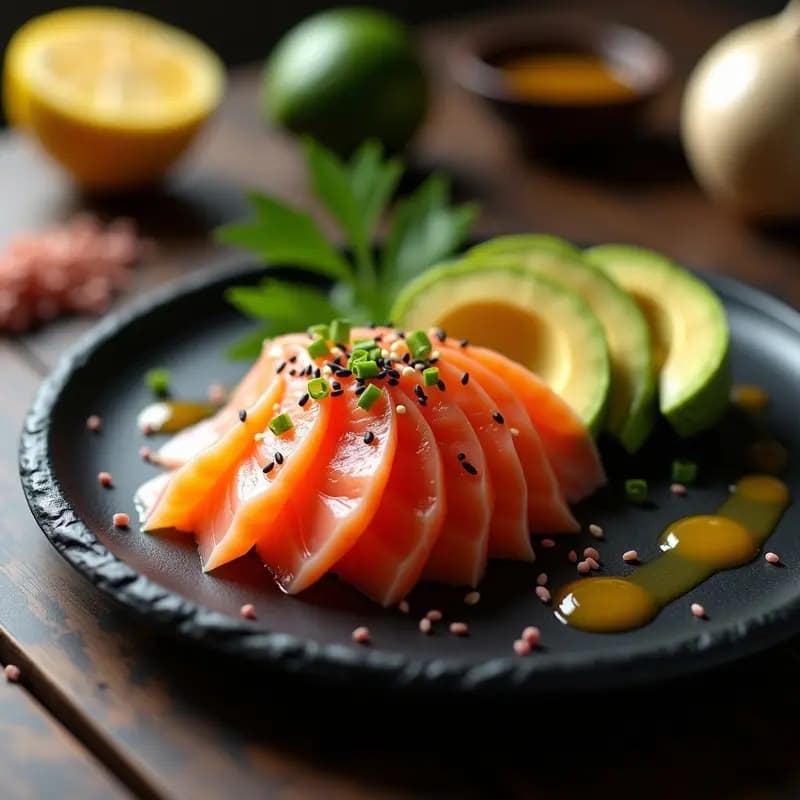 Sashimi de Salmón con Aguacate y Vinagreta de Yuzu: Entrante Japonés Rápido y Elegante