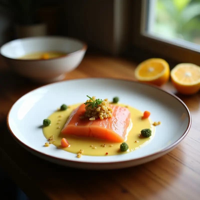 Sashimi de Salmón Ahumado con Salsa de Mango Habanero y Crujiente de Quinoa: Receta Fusion Japonesa-Peruana