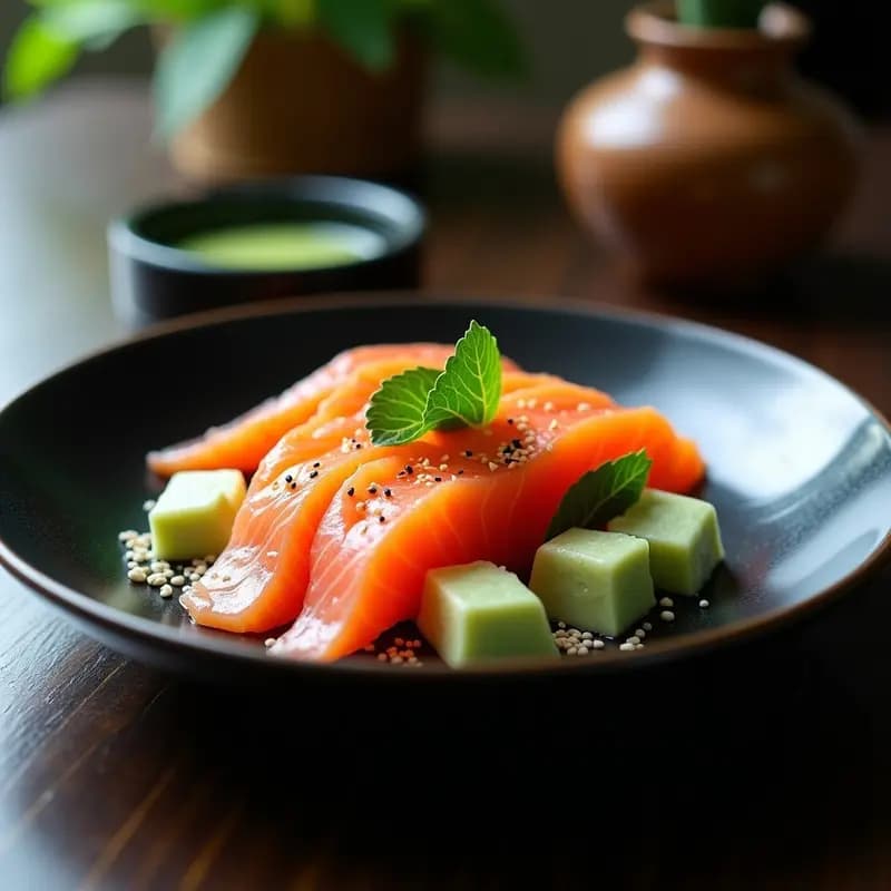 Sashimi de Salmón con Helado de Wasabi: Postre Salado Japonés de Autor