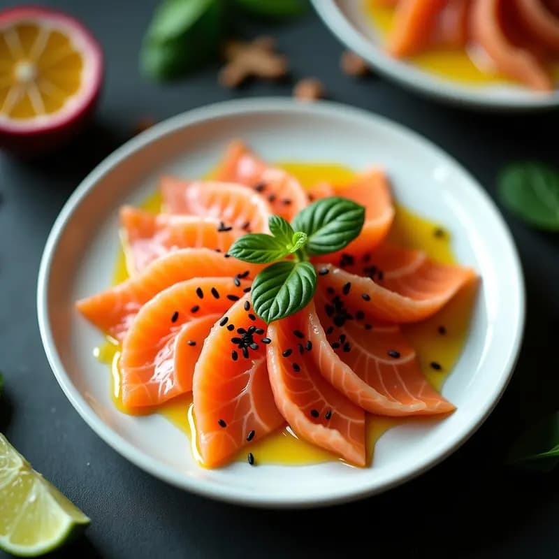 Sashimi de Salmón con Salsa de Maracuyá y Jalapeño: Entrante Japonés-Peruano Fusion