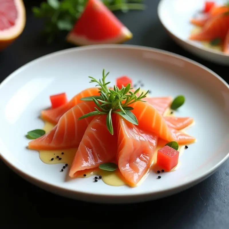 Sashimi de Salmón con Vinagreta de Pomelo Rosa y Microvegetales: Entrante Japonés Gourmet