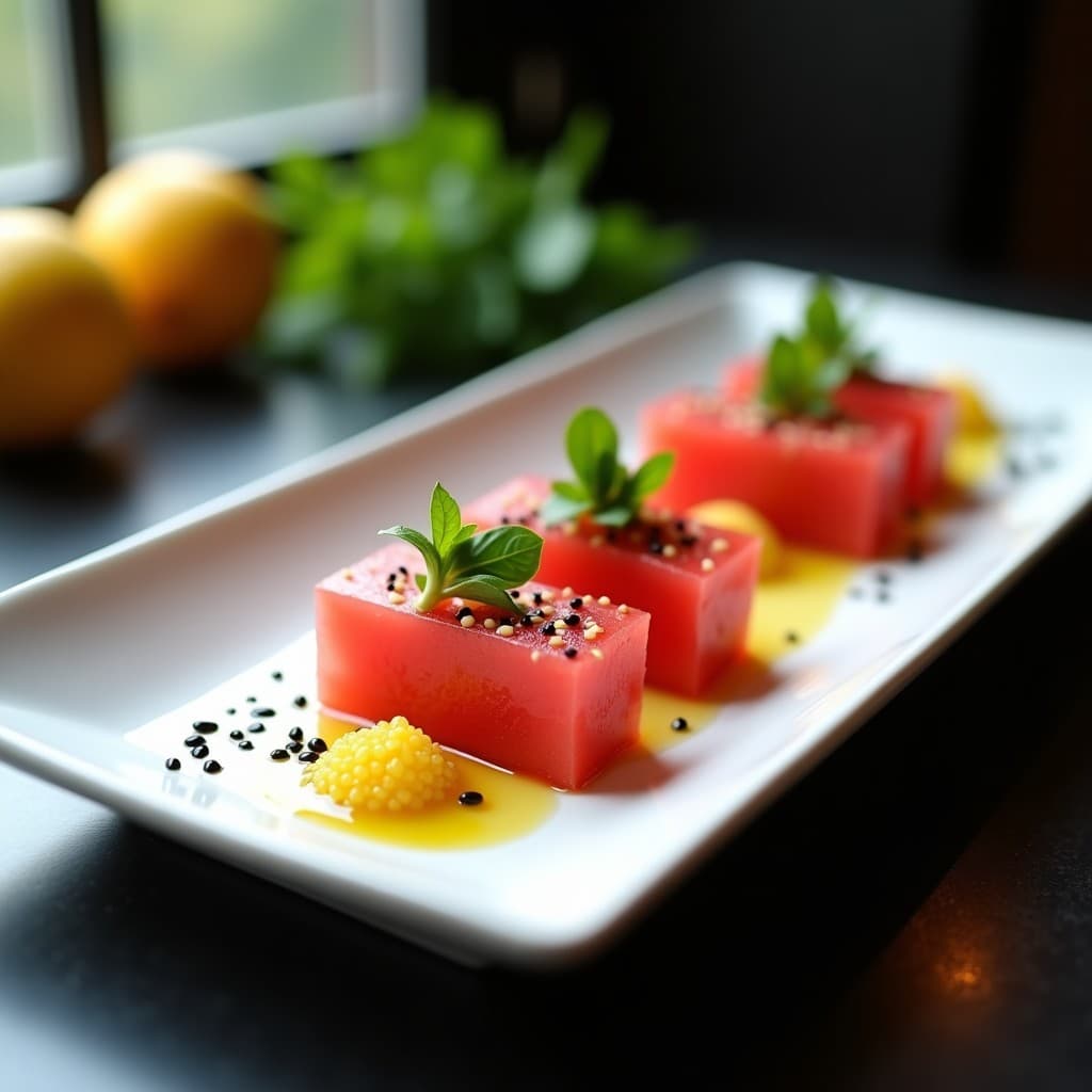 Sashimi de Sandía Ahumada con Caviar de Limón: Entrante Vegano Crudivegano para Sorprender