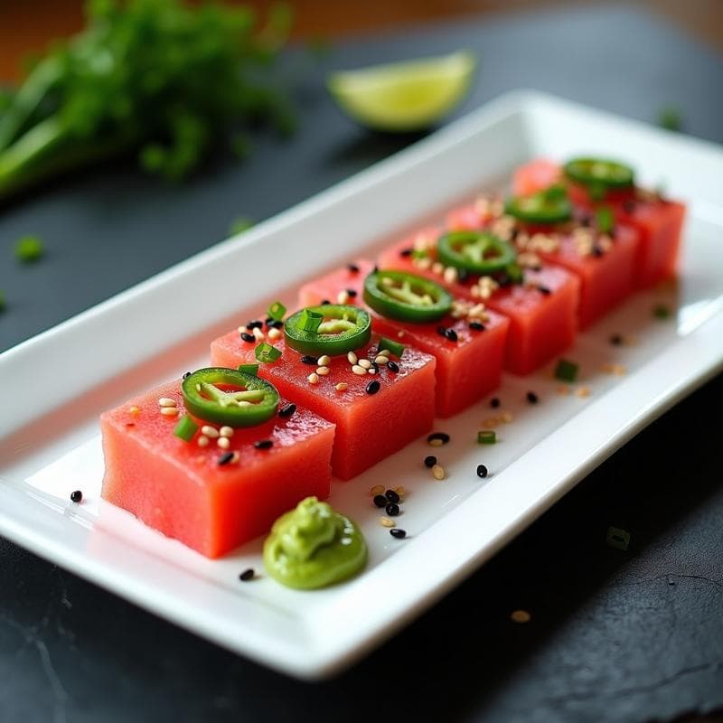 Sashimi de Sandía y Jalapeño: Receta Vegana con Toque Umami y Sin Cocción