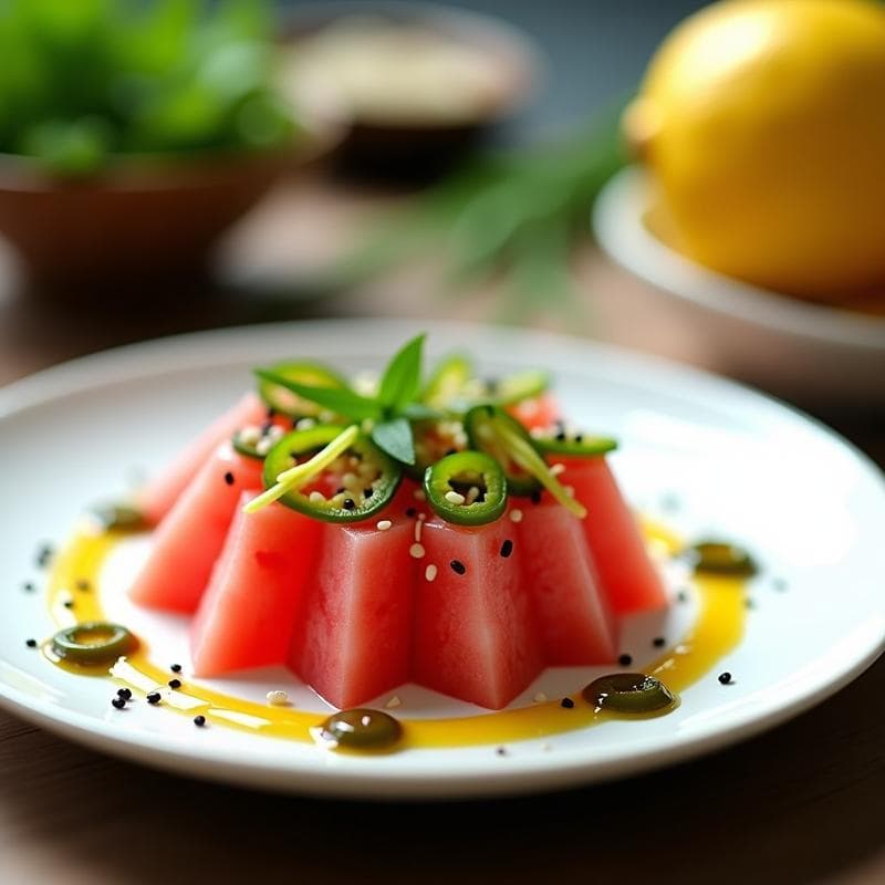 Sashimi de Sandía y Jalapeño con Vinagreta de Yuzu: Entrante Japonés Vegano y Sorprendente
