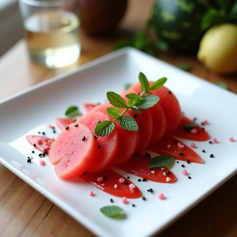 Sashimi de Sandía y Jengibre con Aceite de Oliva y Vinagre de Frambuesa: Entrante Vegano Gourmet