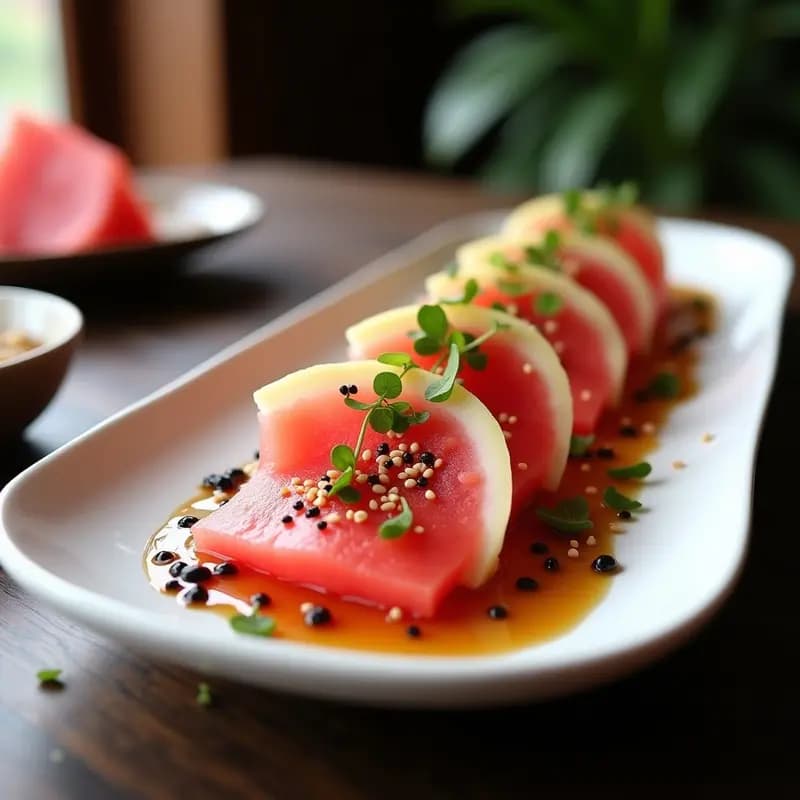 Sashimi de Sandía y Jengibre con Vinagreta de Sésamo: Entrante Vegano UMami Sin Cocción