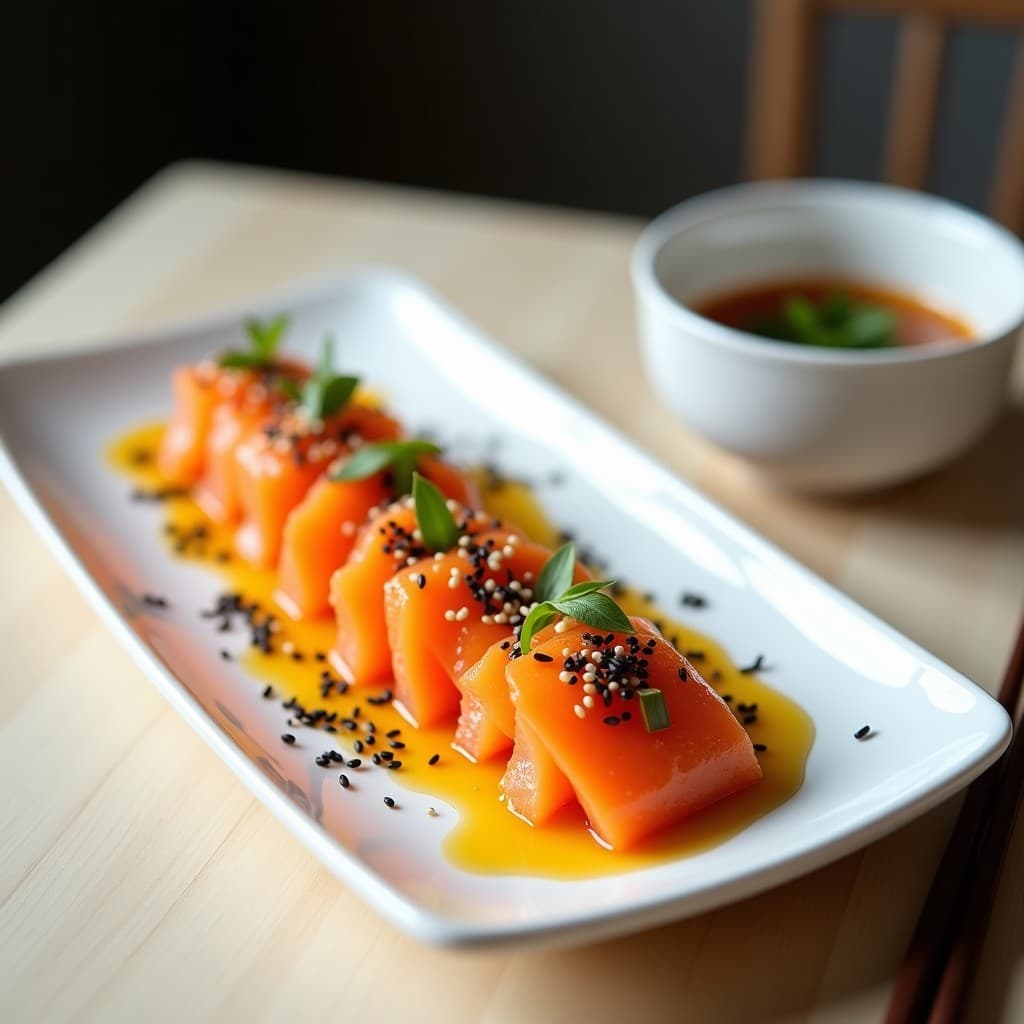 Sashimi de Zapallito de Trampa Marinado en Salsa Ponzu: Entrante Vegano Japón-Perú
