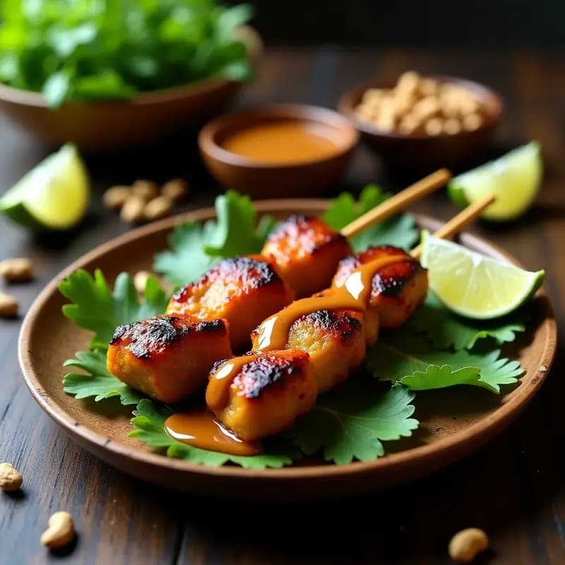 Satay de Cerdo con Salsa de Cacahuete: Receta Indonesa en Brochetas al Horno