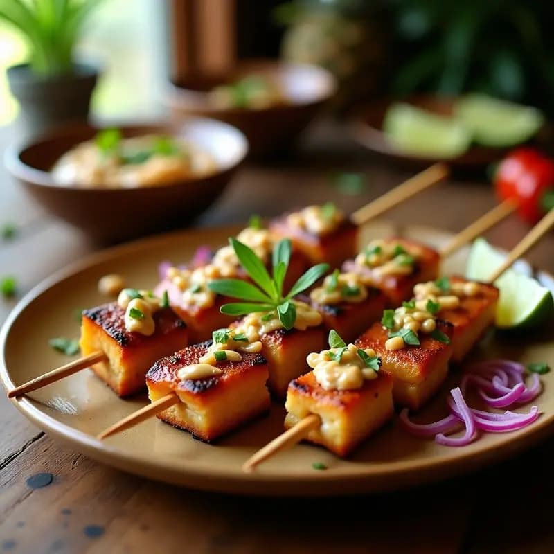 Satay de Cerdo con Salsa de Maní y Piña: Brochetas Tailandesas en 15 Minutos