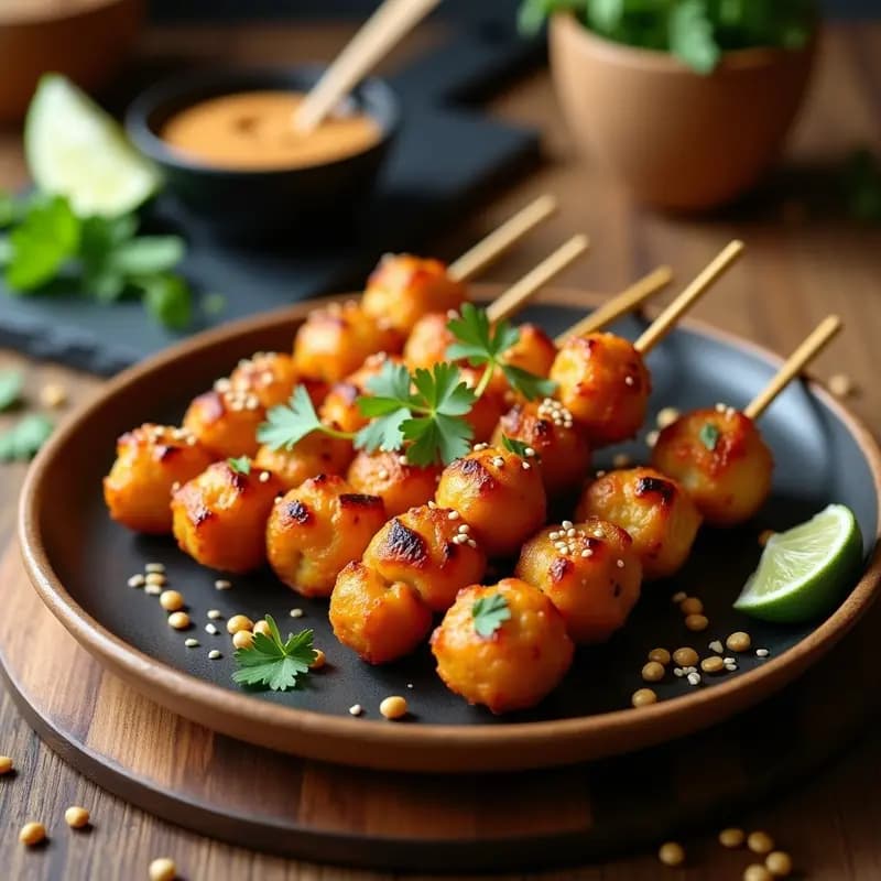 Satay Indio de Garbanzos con Salsa de Cacahuete: Brochetas Veganas Alta en Proteína