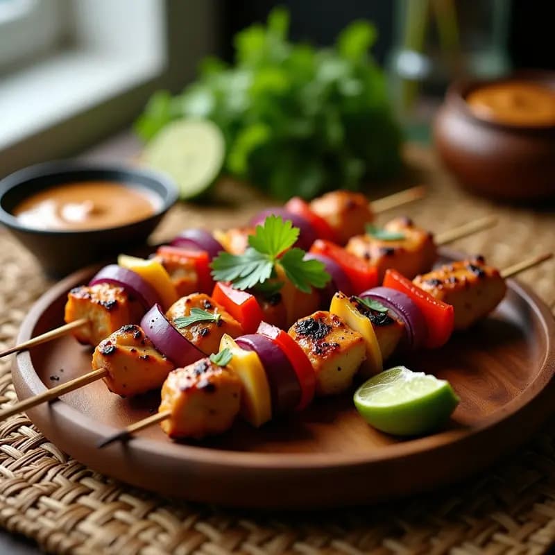 Satay de Pollo con Cacahuete y Peanut Sauce: Brochetas Indonesias en Grill