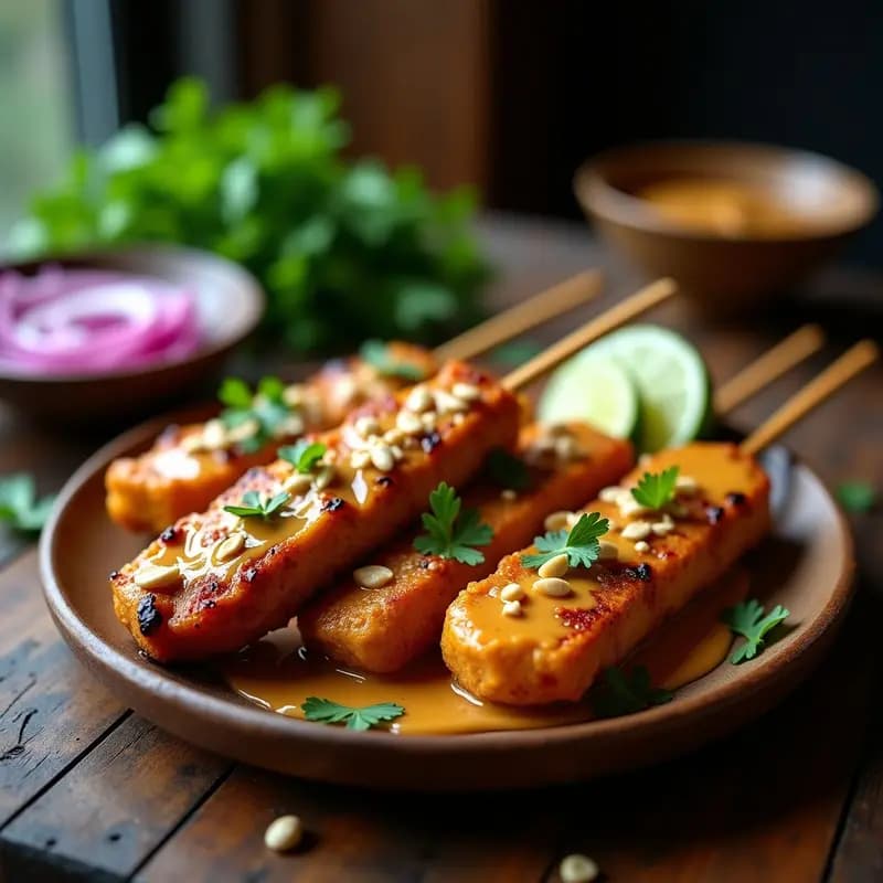 Satay de Seitan con Cacahuete: Receta Indonecia Alta en Proteína y Sin Gluten en Airfryer