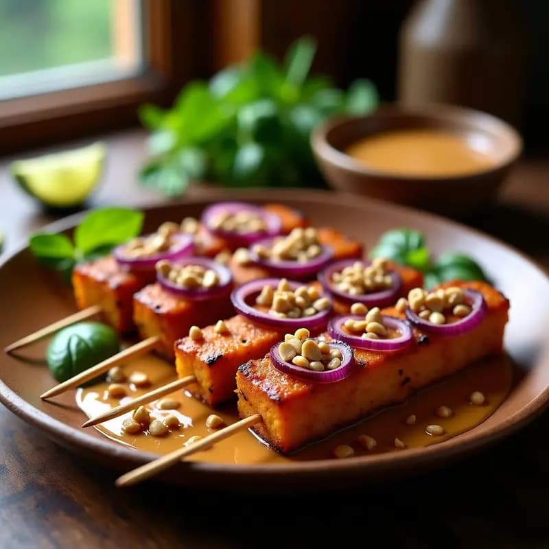Satay de Seitan y Cacahuete: Receta Indonesa Vegana con Salsa Picante en 20 Minutos