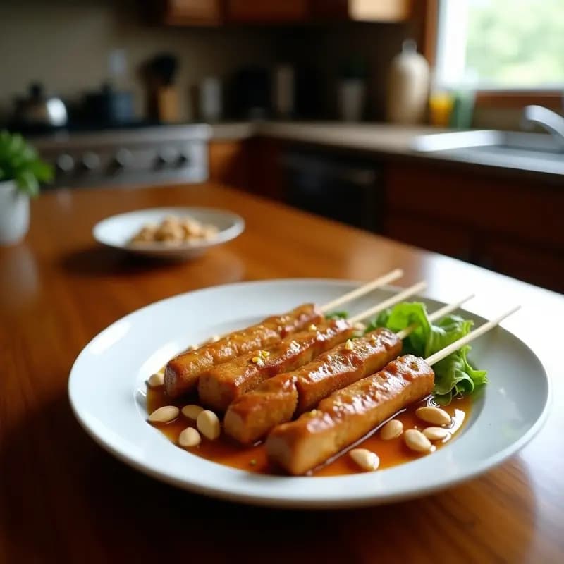 Satay de Seitan con Cacahuetes y Salsa de Coco: Receta Indonecia Vegana