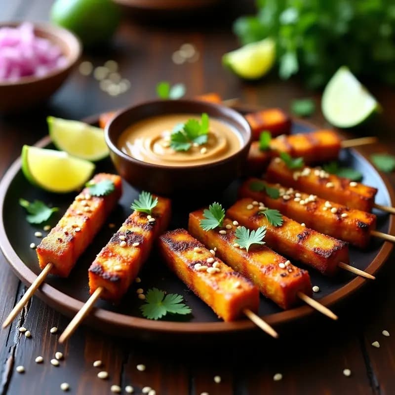Satay de Tempeh con Salsa de Cacahuete y Lima: Entrante Indonesio Vegano y Crujiente