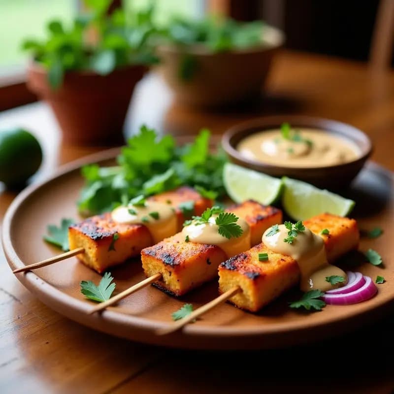 Satay de Tempeh con Salsa de Cacahuete y Lima: Receta Indonesa Alta en Proteína