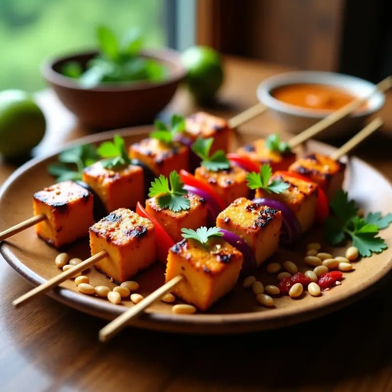 Satay de Tempeh y Maní: Brochetas Indonecias Veganas en Airfryer