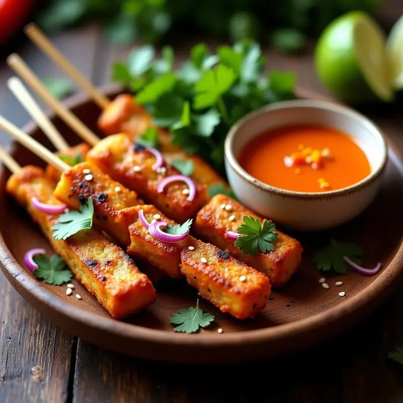 Satay de Tempeh con Salsa de Limón y Chile: Receta Indonesa Vegana en Airfryer