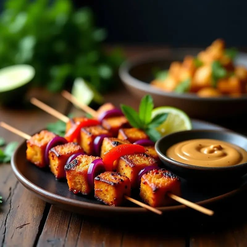 Satay de Tempeh con Salsa de Maní: Receta Indonecia Vegana y Crujiente en Airfryer