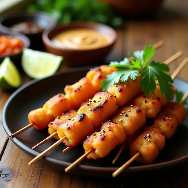 Satay de Tempo de Soja con Salsa de Cacahuete: Receta Indonecia Vegana en Airfryer