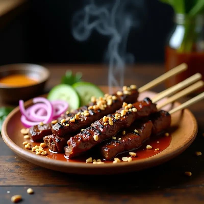 Satay de Ternera con Cacahuetes y Salsa de Soja: Receta Indonesia en Pinchos a la Parrilla