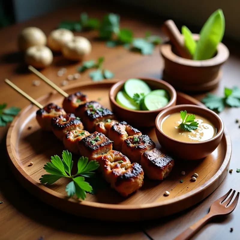 Satay de Ternera con Salsa de Cacahuete y Pepino: Receta Indiana en Grill para Aperitivo