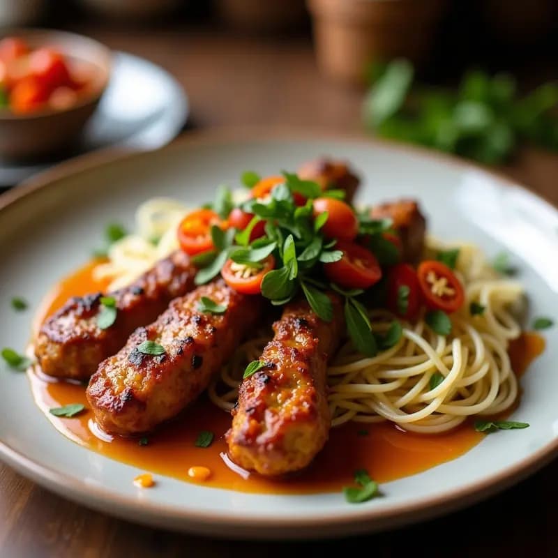 Satay de Ternera con Salsa de Cacahuete y Udón: Receta Indochina Fusion y Cremosa