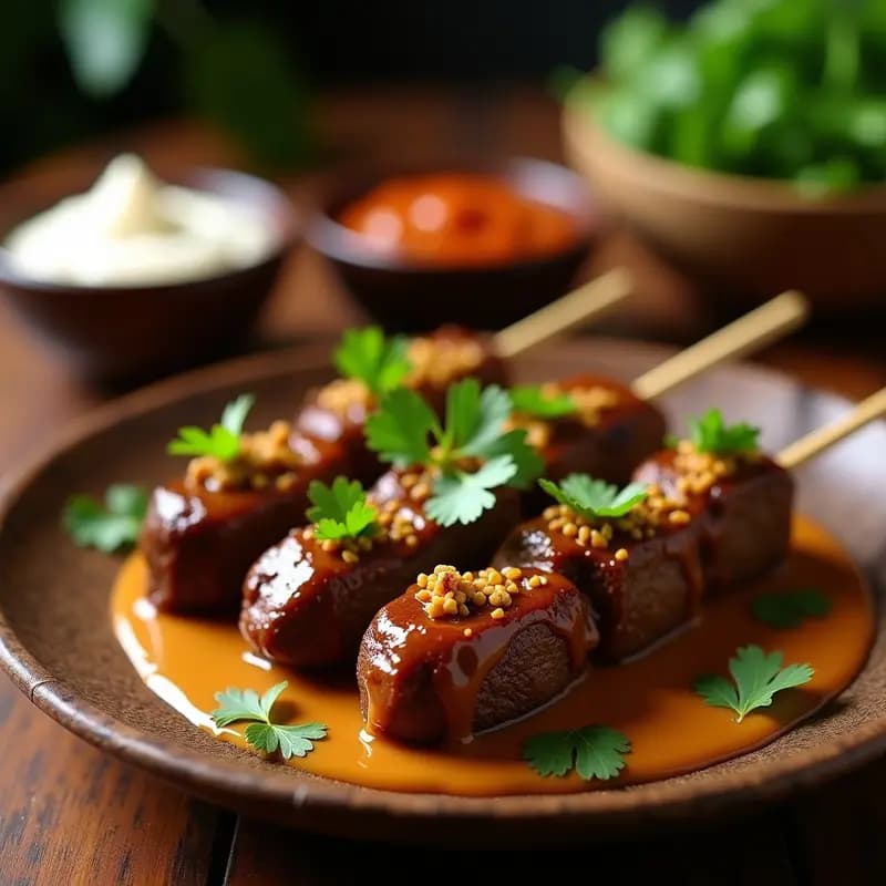 Satay de Ternera con Salsa de Cacahuete y Pimienta de Java: Receta Indonésica en Brocheta
