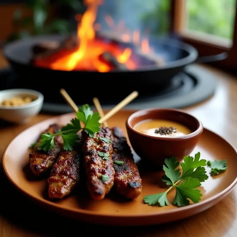 Satay de Ternera con Salsa de Cacahuetes y Pimienta de Java: Receta Indonesa en Parrilla