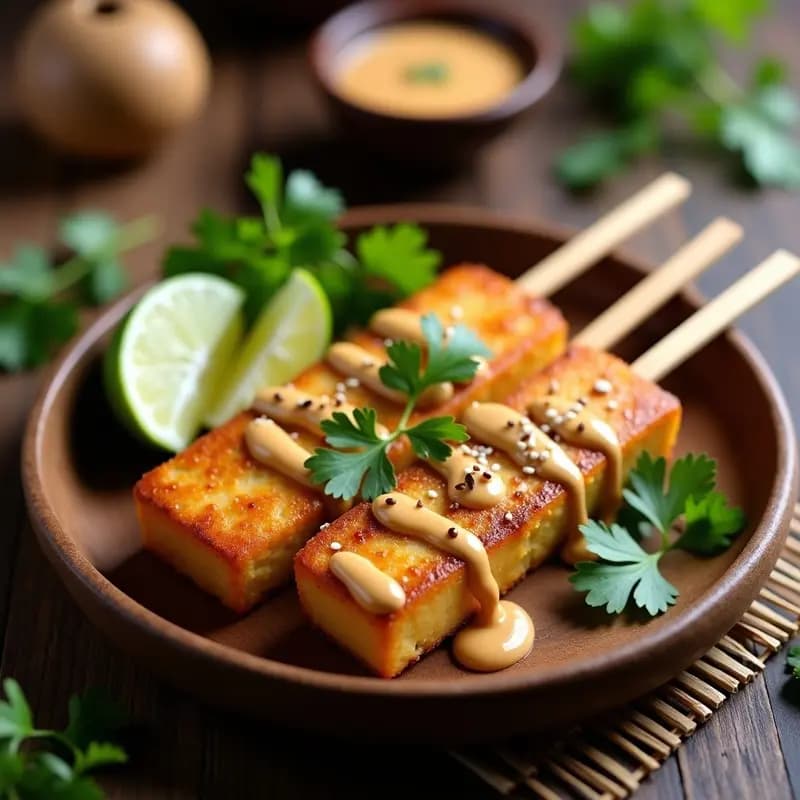 Satay de Tofu con Salsa de Cacahuate y Lima: Aperitivo Tailandés Keto en 15 Minutos