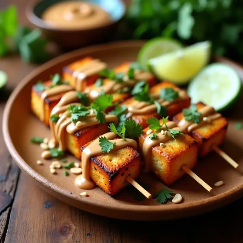 Satay de Tofu con Cacahuete y Limón Kaffir: Receta Tailandesa Vegana en Airfryer