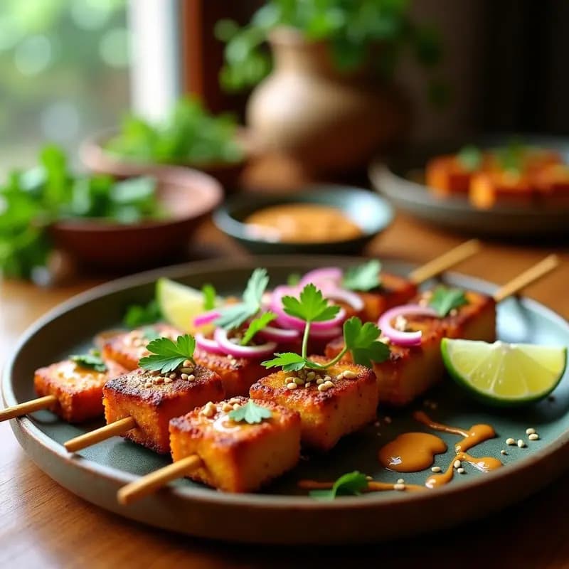 Satay de Tofu con Cacahuete y Lima: Aperitivo Tailandés Picante en Airfryer