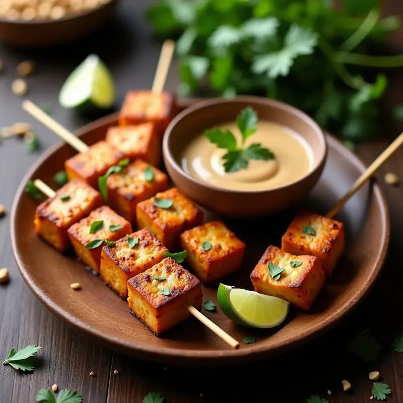 Satay de Tofu con Cacahuete y Lima: Brochetas Indias Rápidas y Proteicas