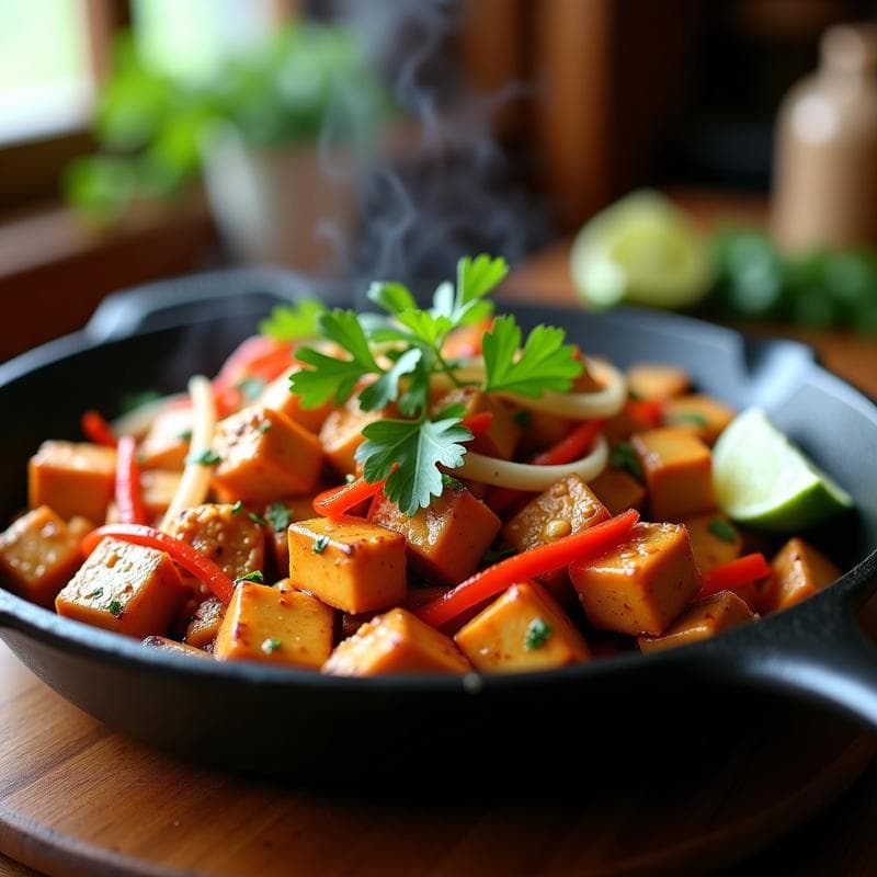 Satay de Tofu y Cacahuete: Receta Tailandesa en Sartén con Salsa Picante