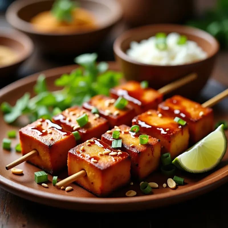 Satay de Tofu con Cacahuetes y Salsa Teriyaki: Entrante Tailandés Vegano en Airfryer