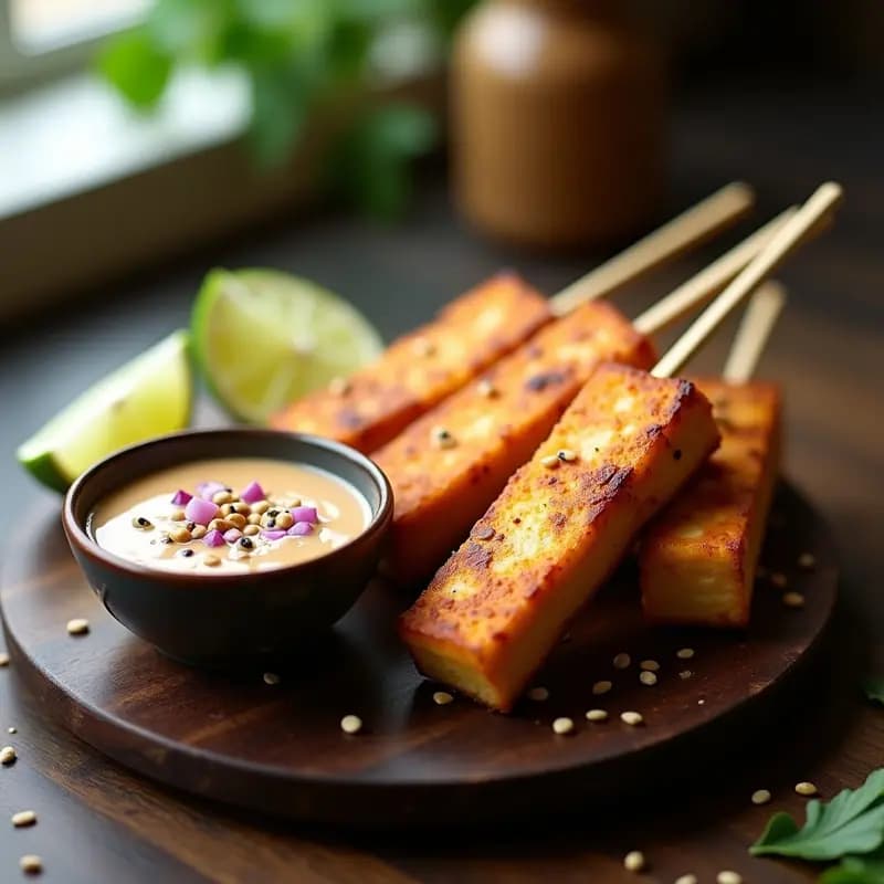 Satay de Tofu con Salsa de Maní y Lima: Aperitivo Indonesio Vegano en Airfryer