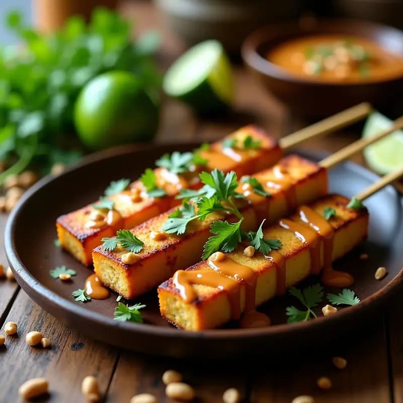 Satay de Tofu con Salsa de Cacahuate y Lima: Receta Tailandesa Vegana en Airfryer