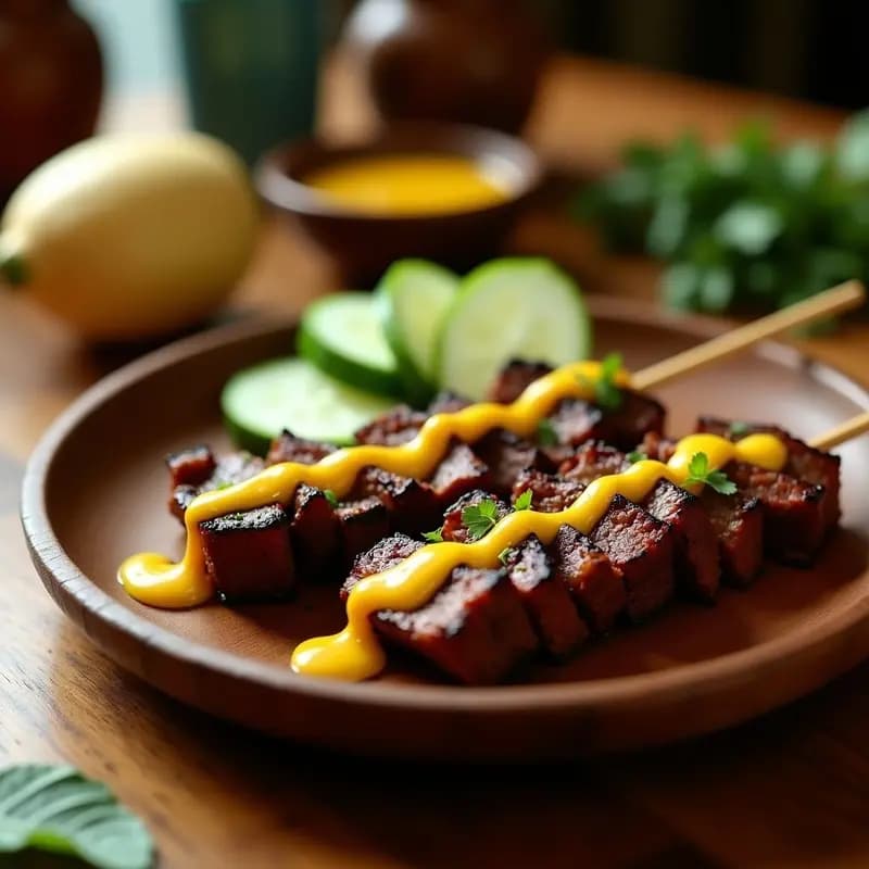 Sate Padang con Salsa Amarilla: Brochetas Indonecias de Carne y Especias Exóticas